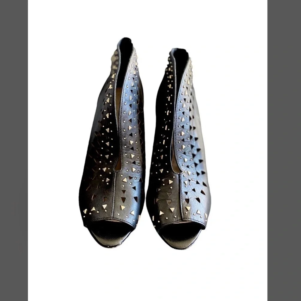 Vince Camuto Peep Toe Leather Ankle Booties Black 6M